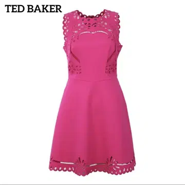 Ted Baker 컷워크 자수 슬리브리스 원피스 플레어 핑크