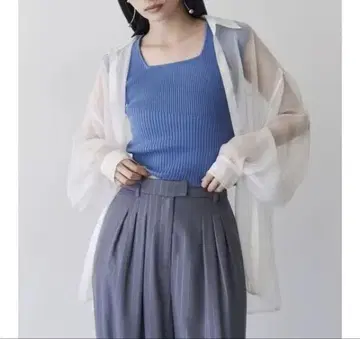 MURUA (무루아) 볼륨 슬리브 샤이니 시어 셔츠