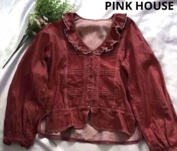 PINK HOUSE 핑크하우스 데님 블라우스 빨간색 레드 프릴
