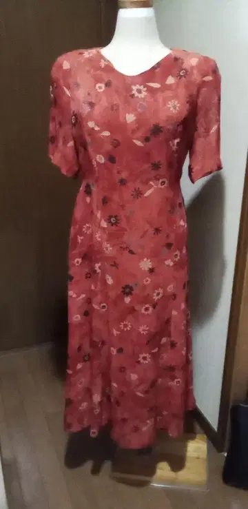 오렌지 꽃무늬 롱 원피스 반팔 Meunler 일본제