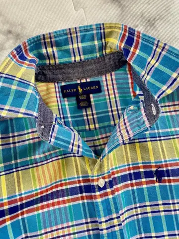 RALPH LAUREN 코튼 마드라스 숏 슬리브 셔츠