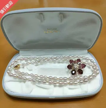 진주 목걸이 꽃 모티브 브로치 포함 약 80cm