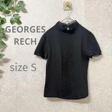 GEORGES RECH 울 캐시미어 하이넥 반팔 니트 탑 블랙