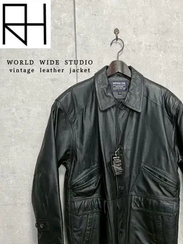 [구제 의류] WORLD WIDE STUDIO 소가죽 가죽 롱 자켓