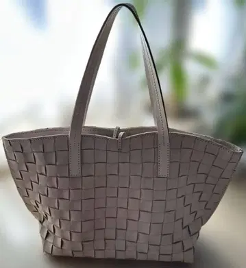 천연 가죽 dinos 핑크 베이지 뜨개질 숄더백