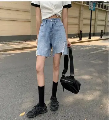 여성 데님 숏 팬츠 하프 데미지 새상품