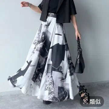 HARE 포토 콜라주 패턴 롱 스커트