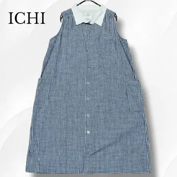 ICHI 이치 셔츠 원피스 깅엄 체크 코튼 린넨 슬리브리스