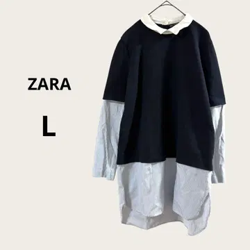 ZARA 자라 튜닉 긴팔 옷깃 네이비 레이어드 스타일 체형 커버 L