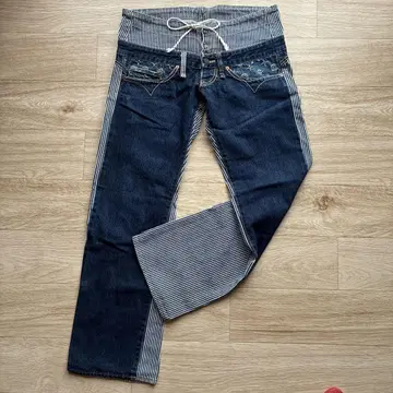 로데오 테일러스 빈티지 로우라이즈 데님 팬츠 히코리 절개