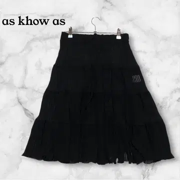 as khow as 블랙 시스루 플리츠 스커트 무릎 기장