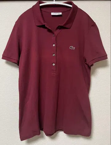 LACOSTE 슬림 핏 피케 셔츠 40 와인 레드 라코스테