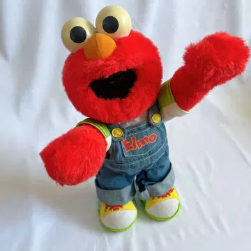 엘모 봉제 인형 데님 오버롤