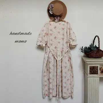 handmade 면화 꽃무늬 원피스 넉넉한 freeYUWA