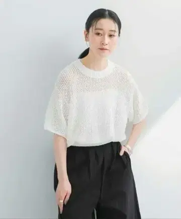 URBAN RESEARCH 시스루 패턴 하프 슬리브 니트