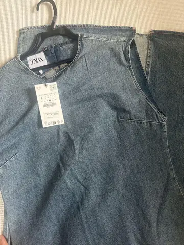 자라 데님 블루 슬리브리스 원피스 L