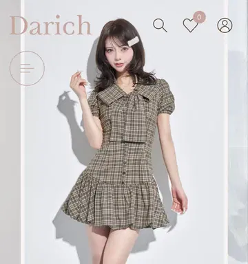 Darich 빅 리본 벌룬 체크 미니 원피스