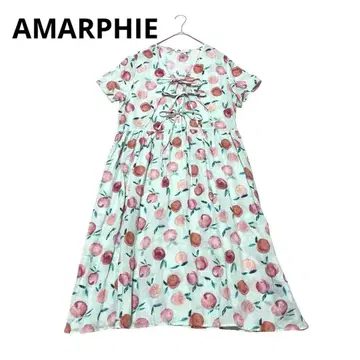 AMARPHIE 롱 원피스 올 패턴 과일 A 라인 천연 소재 여름