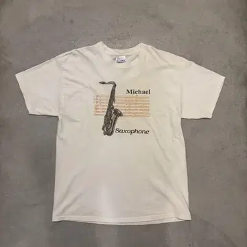 90s Hanes 색스 티셔츠 음악 JAZZ 레어 악기 화이트