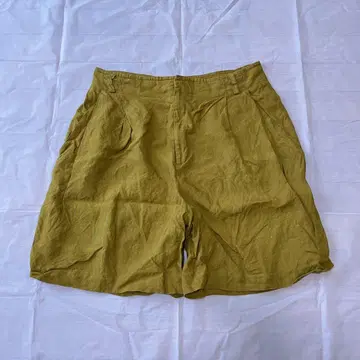90s 빈티지 와이드 배기 하프 팬츠 100% 린넨 머스타드
