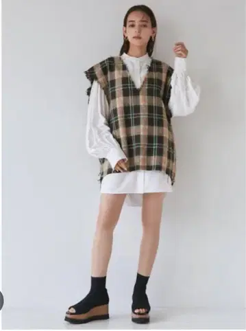 MURUA 트위드 베스트 셔츠 원피스