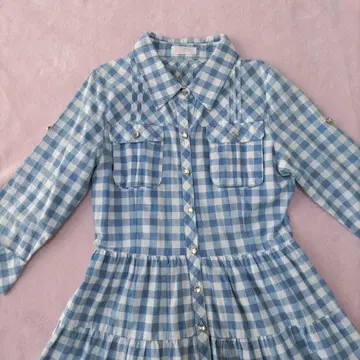 리즈리사 스카이블루 체크 7부 소매 원피스