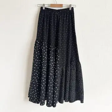 BEARDSLEY 도트 패치워크 롱 스커트 블랙