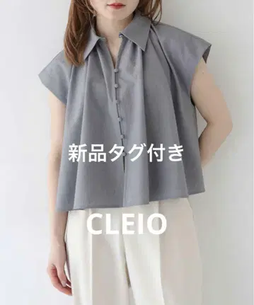 택 포함 새상품 CLEIO 클레이오 개더 플레어 블라우스 그레이