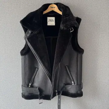 ZARA 더블 페이스 베스트 베스트 무스탕 블랙 사이즈 S
