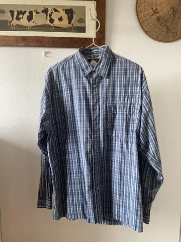 Wrangler 체크 무늬 블루 긴팔 셔츠