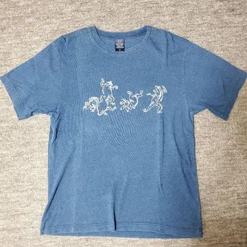 교토 데님 티셔츠 조류와 동물 그림 인디고 염색 쿠사카 고가 착용