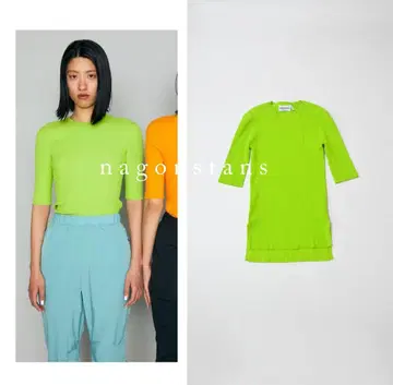 나곤스탠스 하이브리드 코튼 5부 소매 크루넥 탑 니트