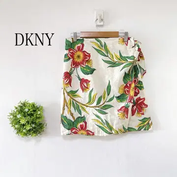 DKNY [M] 랩 미니 스커트 마키 스커트 얇은 소재 플라워 무늬 비치