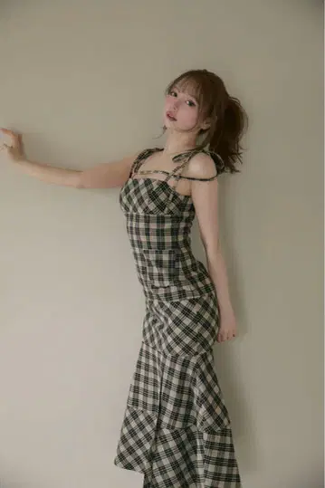 andmary Cecily 체크 롱 드레스 정품