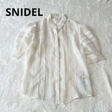 스나이델 오간자 핀턱 블라우스 레이스 화이트 볼륨 슬리브