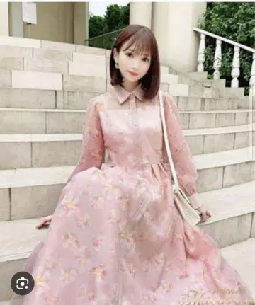mitchell Macaron 꽃무늬 롱 원피스 핑크