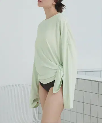 SEA DRESS 민트 그린 사이드 슬릿 탑 래쉬 가드