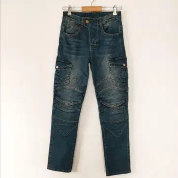 VOLERO 데님 팬츠 바이커 지퍼 포켓 XS 파랑 0586