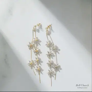 꽃 모티브 골드 롱 귀걸이