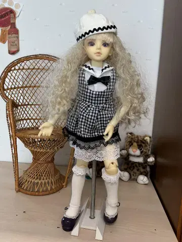 MSD 미니 슈퍼돌피용 체크 무늬 드레스 세트