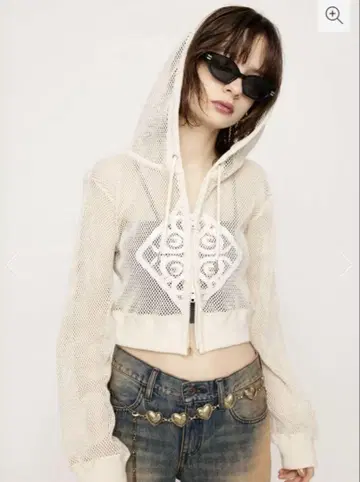 SLY PATCH LEATHER MESH HOODIE 아이보리