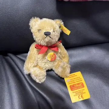 Steiff 브라운 강아지 봉제 인형 빨간 리본