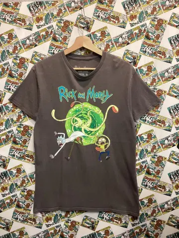 h379 Rick & Morty 프린트 티셔츠 M 차콜 그레이