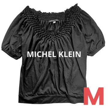 MICHEL KLEIN 반팔 티셔츠 V넥 봄/여름 블랙 루즈한 실루엣