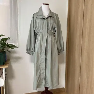 그레이 허리 밴딩 롱 코트