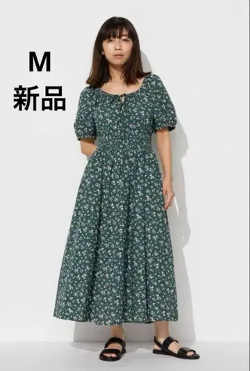 유니클로 볼륨 슬리브 원피스 그린 새상품
