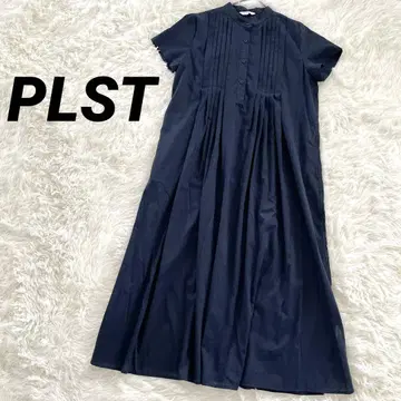 플라스테 큐프라 린넨 핀턱 롱 원피스 A 라인 밴드 카라