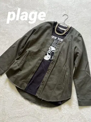 플라주 Plage 노카라 셔츠 자켓 카키 밀리터리 일본제