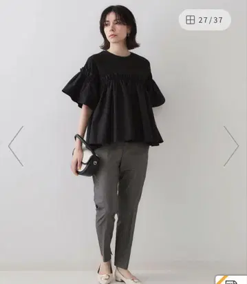 OPAQUE 개더 프릴 도킹 티셔츠