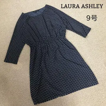 LAURA ASHLEY 무릎 기장 원피스 마린 패턴 루즈한 실루엣 9호